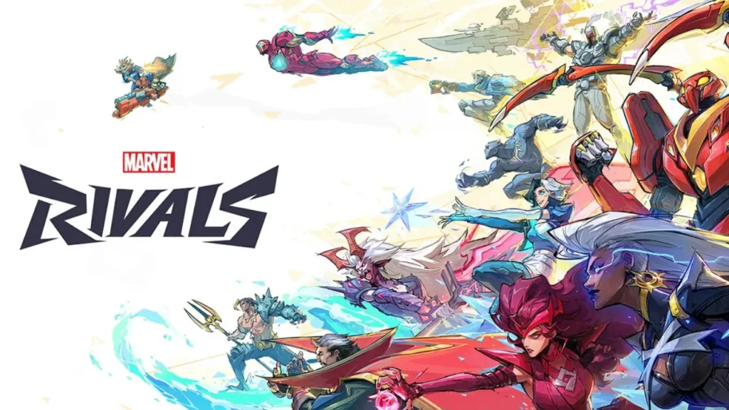 Diverse Group of Marvel Rivals Characters in Action Poses with Game Logo - Is Marvel Rivals Crossplay?