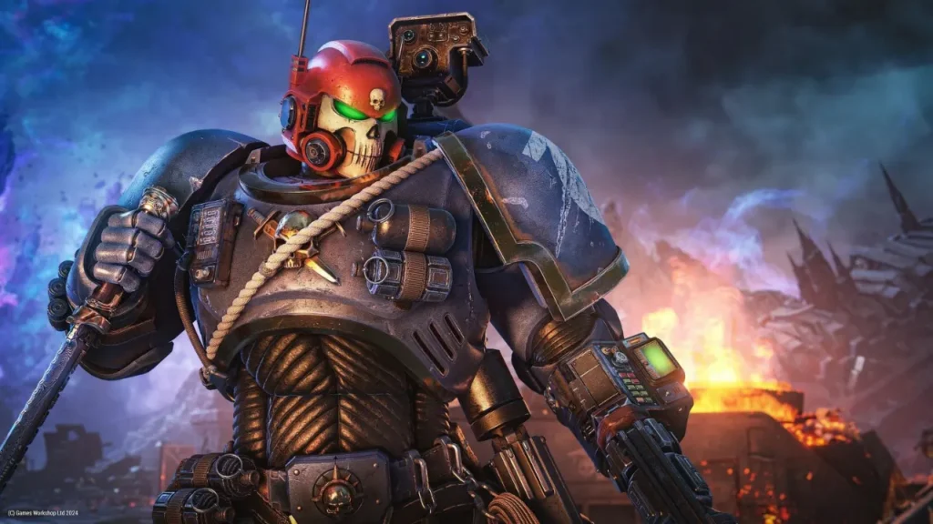 Ultramarine Captain Titus with a Skull-Faced Helmet - Is Space Marine 2 Crossplay?