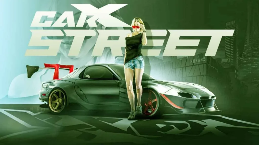 An Image Featuring CarX Street Logo with A Sleek Sports Car and A Woman in Sunglasses - Is CarX Street Crossplay?