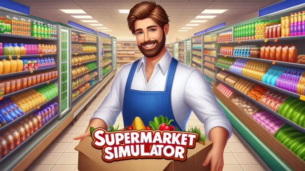 Game Cover With Custom Character Holding Grocery Box In An Aisle - Is Supermarket Simulator Crossplay?