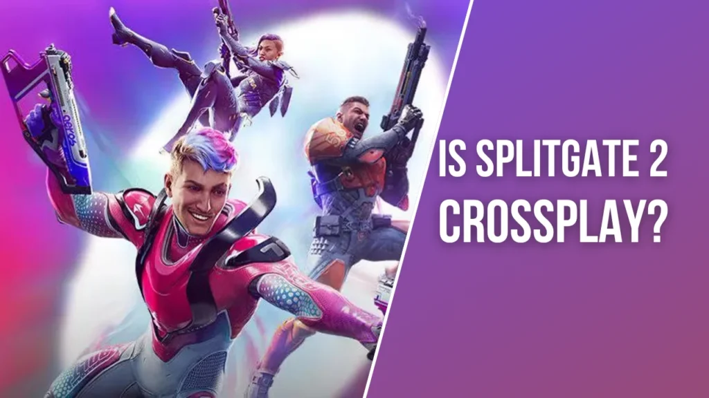 Splitgate 2 Promo Featuring Different Characters Next to The Article Title Text - Is Splitgate 2 Crossplay?