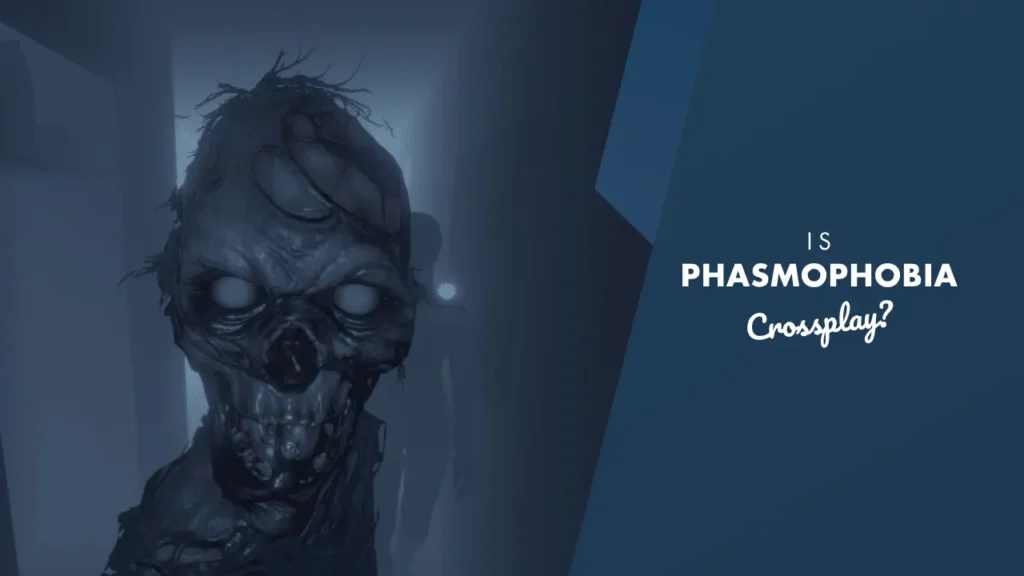 Close-up of a Terrifying Undead Face with Title Text - Is Phasmophobia Crossplay?