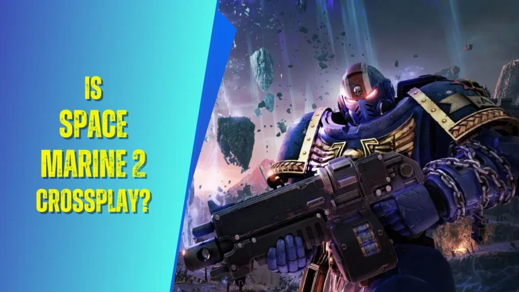 Ultramarine Captain Titus Holding a Boltgun with the Title Text - Is Space Marine 2 Crossplay?