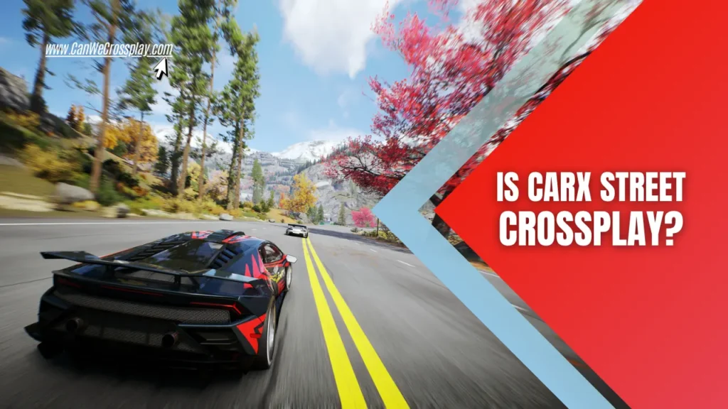 Likely a Lamborghini Huracan Races Down a Scenic Mountain Road in The CarX Street Game With Blog Title - Is CarX Street Crossplay?