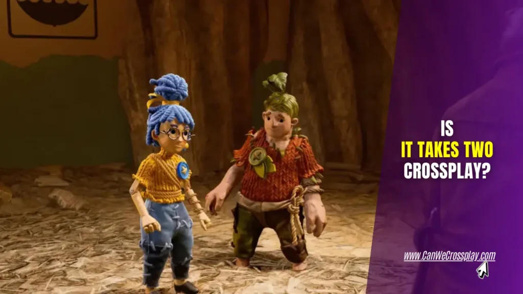 Game Screenshot Featuring Cody and May Next To Blog Title Text - Is It Takes Two Crossplay?