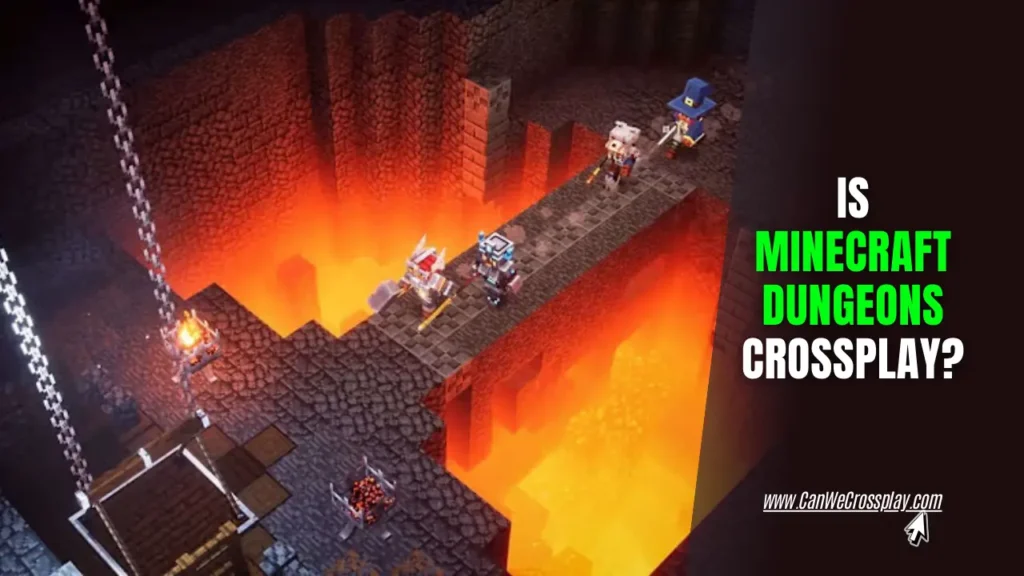 Game Screenshot With Blog Title Text - Is Minecraft Dungeons Crossplay?